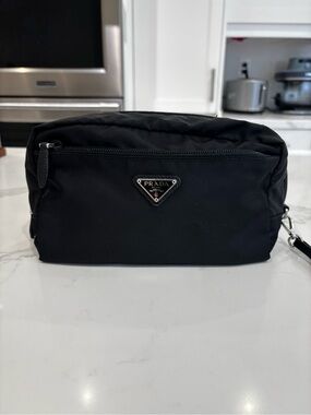 Prada Black Nylon Men's Toiletry Pouch with Logo Plaque